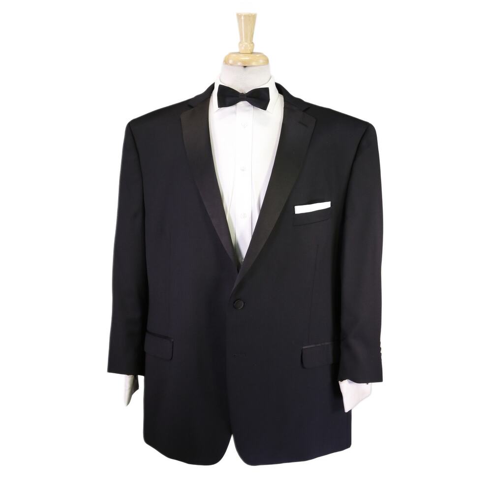 Calvin Klein Mens Black 2-Btn Tuxedo Formal Wedding Blazer Jacket 52R 52S